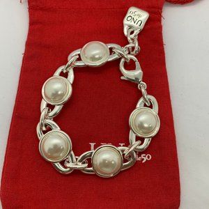UNO de 50 Bracelet -Outer Space Bracelet Silver Chain With White Peal